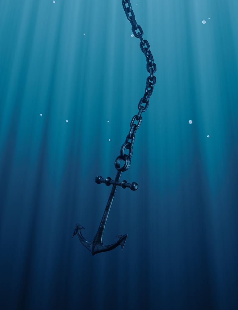 Anchor and chain falling underwater